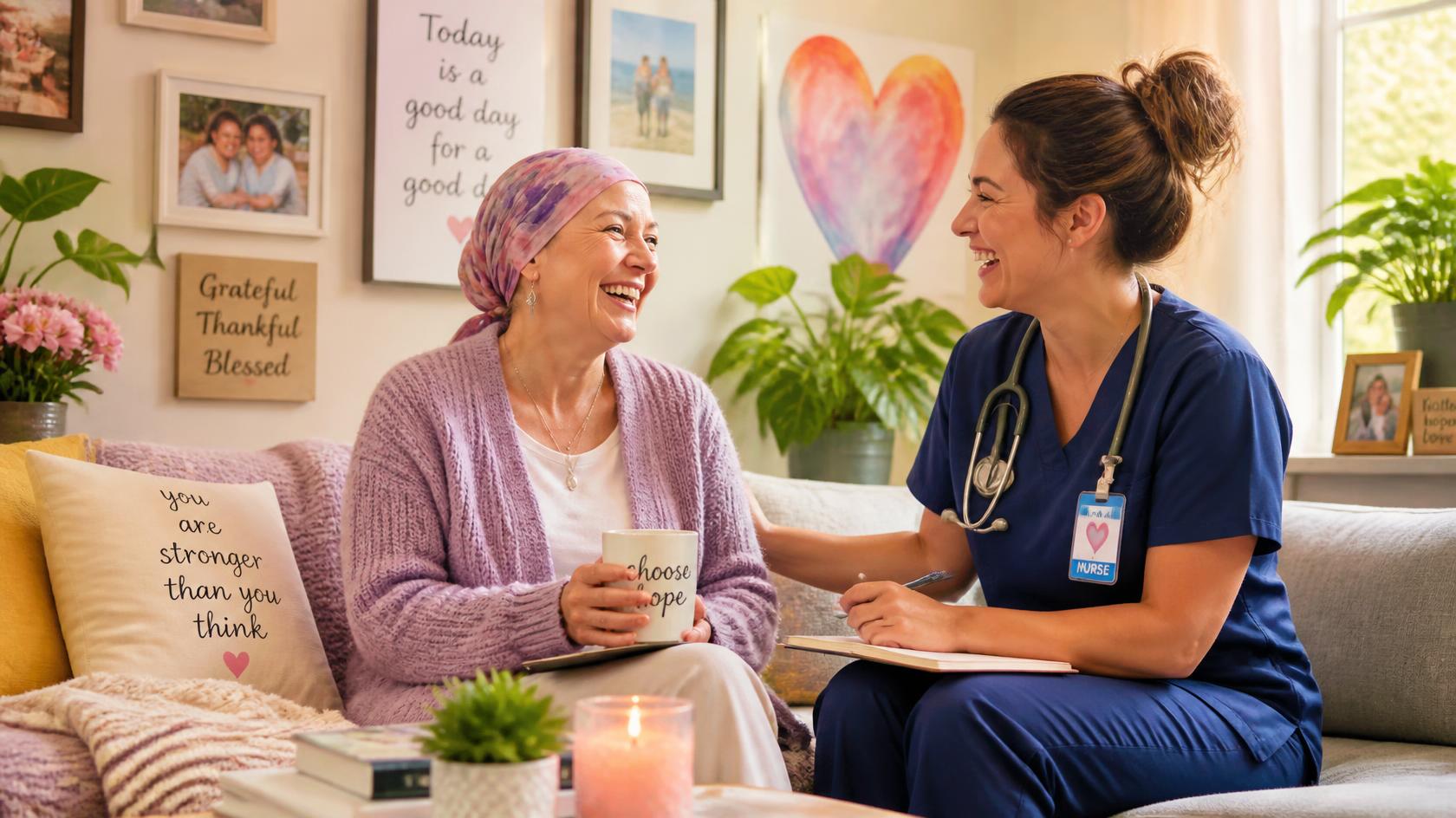 A patient receiving an infusion at home with her nurse